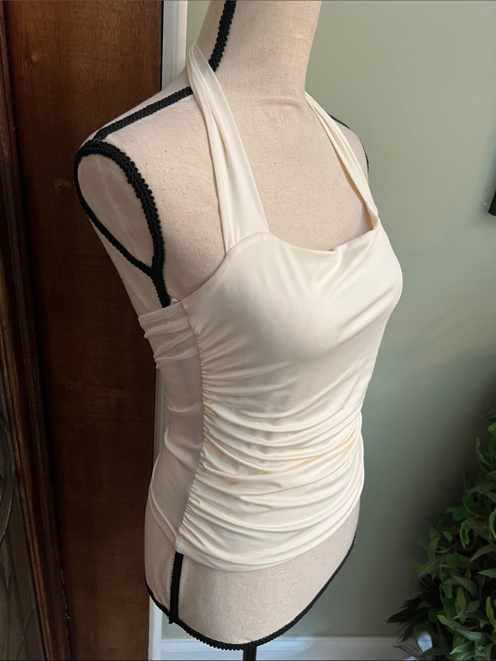 Ivory Halter Ruched Tank Top - Picture 2 of 6